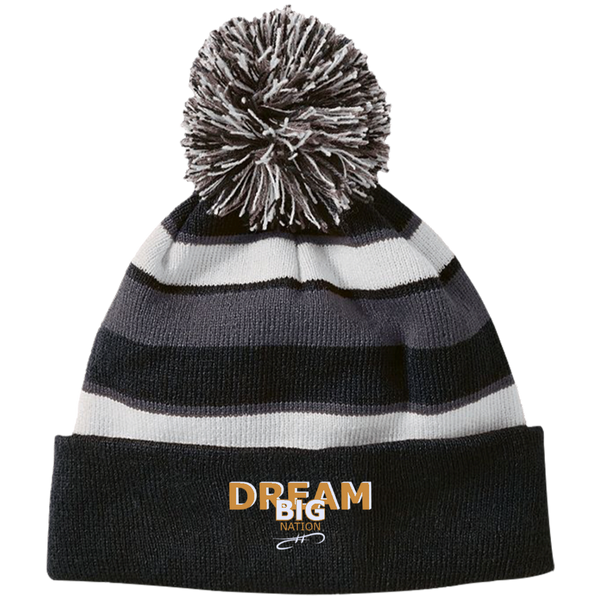 Striped Beanie with Pom